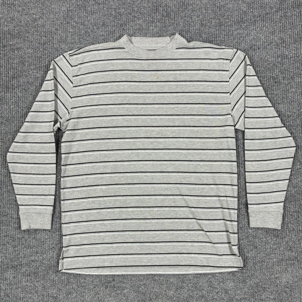 Trust USA Long Sleeve Crewneck Shirt Mens Size Large Gray Striped Casual